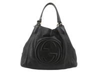 GUCCI GG Black Leather Tote Bag