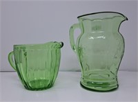 Uranium glass pitcher and creamer