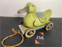 Vintage Carved Wood Duck Pull Toy