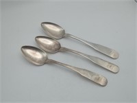 3 Silver Serving Spoons 106 grams CA Burnett coin