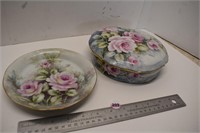 Hand Painted Plate and Covered Dish