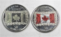 2015 Canada Flag Coloured & Uncoloured 25 Cents