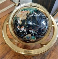 World Globe Gemstone table Top With Gold Stand
