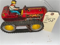 VINTAGE WIND-UP BULLDOZER TRACTOR TOY WORKING