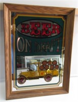 BEER ON DRAFT FRAMED MIRROR. 25"H X 19"W. VERY