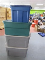 Lot (4) Poly Storage Tubs w/ Lids