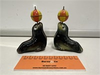 2 x Vintage Lehmann Tin Toy Seals - Height 100mm