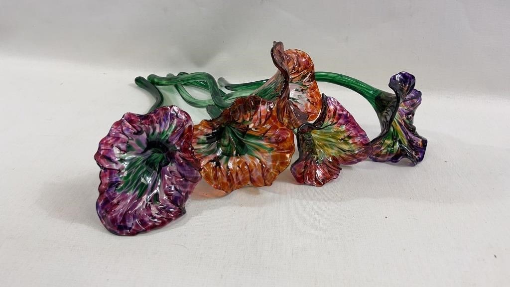 5 Stunning Hand Blow Art Glass Flowers
