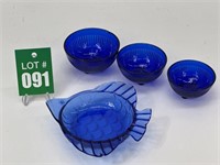 MCM Hazel Atlas Fish Dish and Cobalt Blue Dish Set