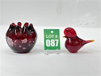 Czech Red Rose Ruffle Top Candle Holder and Bird
