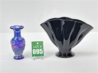 Imperial Glass Purple Vase and Black Fan Ribbed