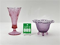 Fenton Pink Daffodil Vase and Diamond Edge P
