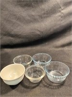 (5) Custered Cups Glass Bake Marinex Ect