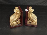 Wood Bookends Heavy Gold Tone
