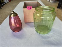 Cranberry Flash Vase & Green Jar