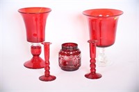 Vtg Bohemian Ruby Cut To Clear Glass, Vases