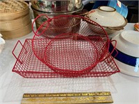 red coated metal serving baskets