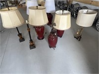 Six electric lamps two without lampshades