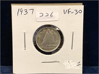 1937 Can Silver Ten Cent Piece  Vf300