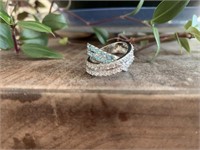 Beautiful Blue & Clear Crystals 925 Silver Ring