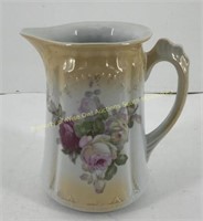 * Antique German porcelain pink rose pitcher