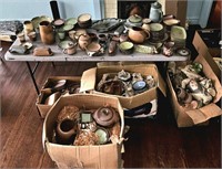 Lg Lot of Frankoma Pottery 4 Boxes and Table Full