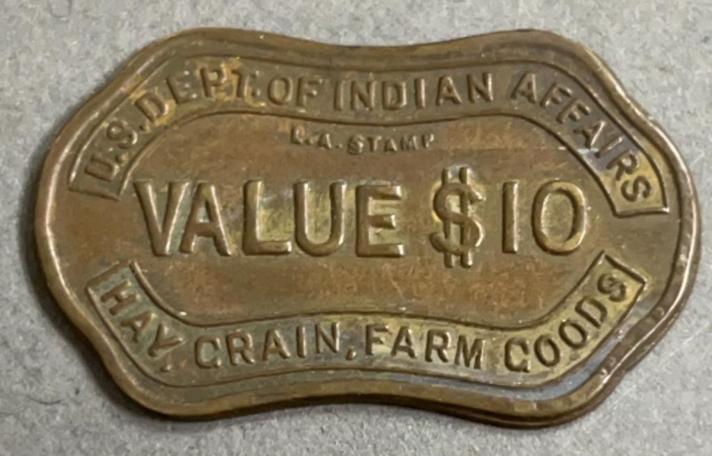 US Department of Indian Affairs $10 Token