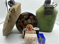 Canteens & Fishing Hooks& Thread in Tin Can