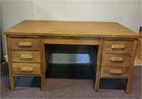 Vintage Solid Oak Myrtle Desk Co. Teachers Desk