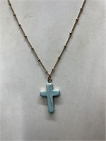 NATURAL STONE CROSS PENDANT NECKLACE