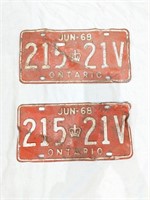 Lot of 2 1968 Ontario License Plates