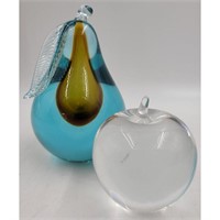 Pair Of Fine Blown Glass Fruit Paperweights, One