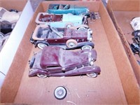 4 vintage built plastic model car kits: Roadsters