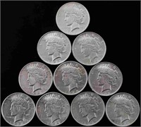1920S PEACE SILVER DOLLAR COIN LOT OF 10 XF AU