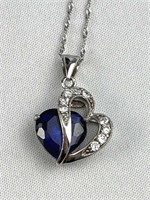925 Silver Blue CZ Heart Necklace