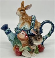 Fitz & Floyd Rabbits on Watering Can Teapot