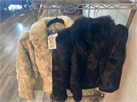2pc Ladies Fur Cropped Jackets: Tan, Black