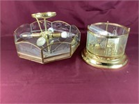 Two Brass Light Fixtures With Etched Glass.