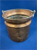 Copper bucket with handle 10”x9 1/2”, has a few