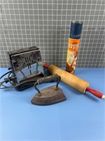 TOASTER / IRON AND VARIOUS OTHER ANTIQUES