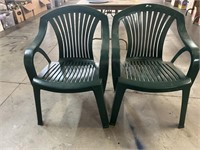 (2) Plastic Green Lawn Chairs