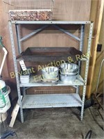 Shelf with contents  & large frying pan