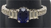 Sterling Silver Blue And Clear Stone Ring