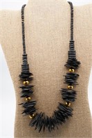 Black Mosaic Wood Colored Statement Necklace