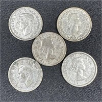 (5) Canadian Silver Dimes