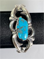 Large Sterling Native Turquoise Cuff 48 Grams