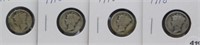(4) 1918 Mercury Silver Dimes.