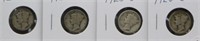 (4) 1920-D Mercury Silver Dimes.