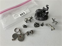 Collection of pewter miniatures, key chains,