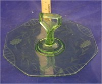 Green Glass Serving Dish w/Handle